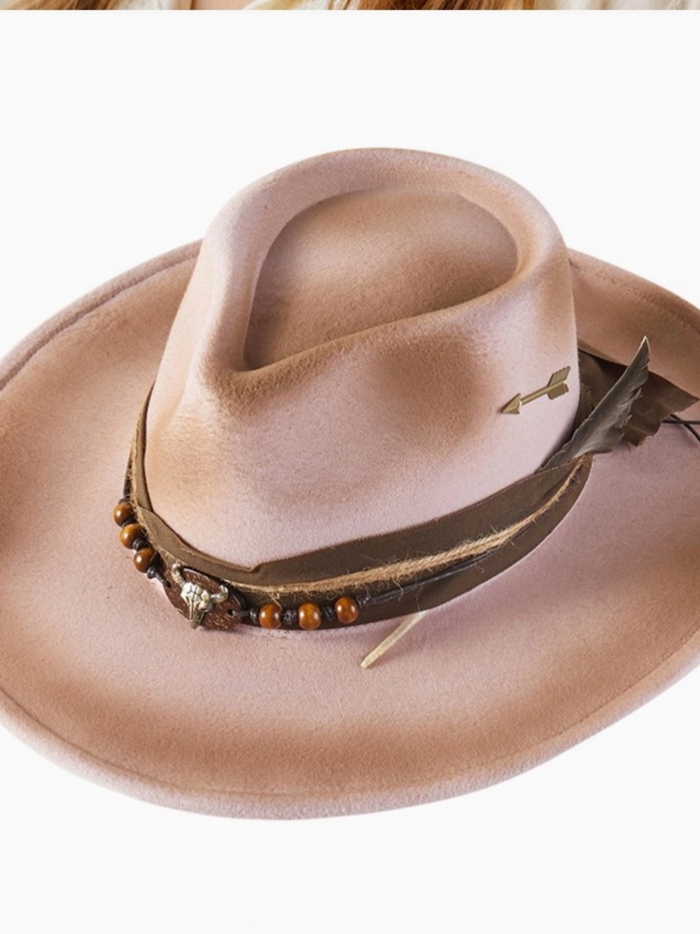 🎉 Distressed Fabric Band Rustic Cowgirl Fedora Hat LIGHT PINK - Picture 2 of 4
